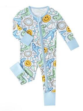 BAMBOO Light Blue Ocean Friends Zip Baby One-Piece